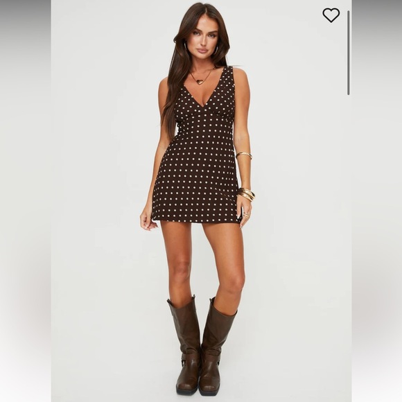 Princess Polly Dresses & Skirts - PRINCESS POLLY Nellie Mini Dress Brown Polka Dot Women’s Size 12 LIKE NEW